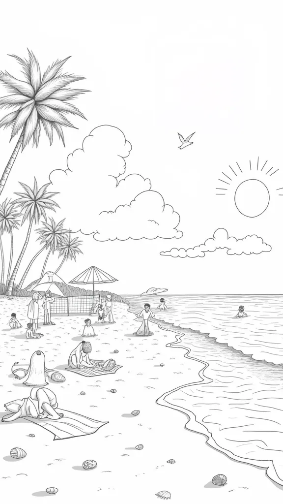 beach scene coloring page